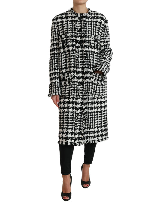  - Elegant Houndstooth Long Trench Coat