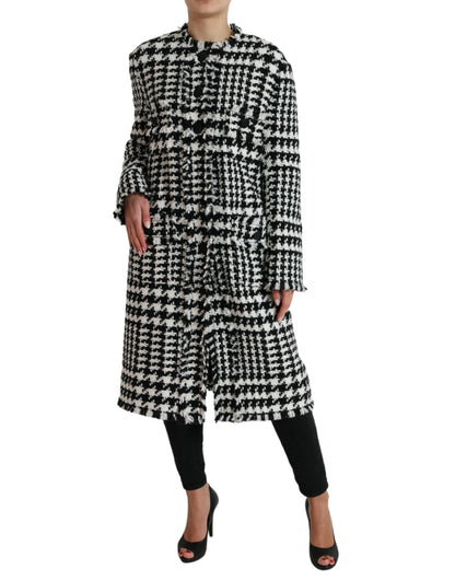  - Elegant Houndstooth Long Trench Coat