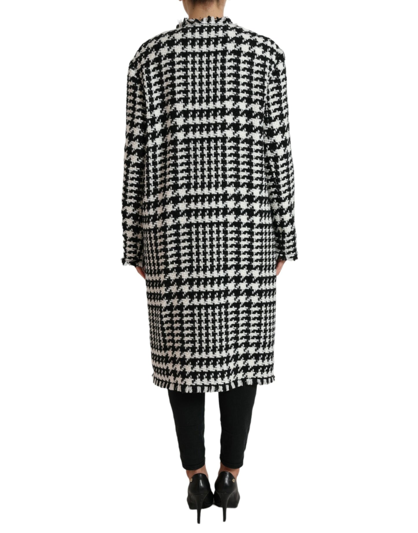 - Elegant Houndstooth Long Trench Coat