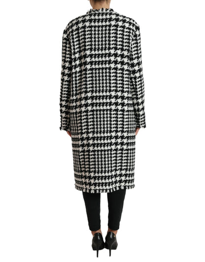  - Elegant Houndstooth Long Trench Coat