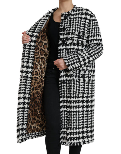  - Elegant Houndstooth Long Trench Coat