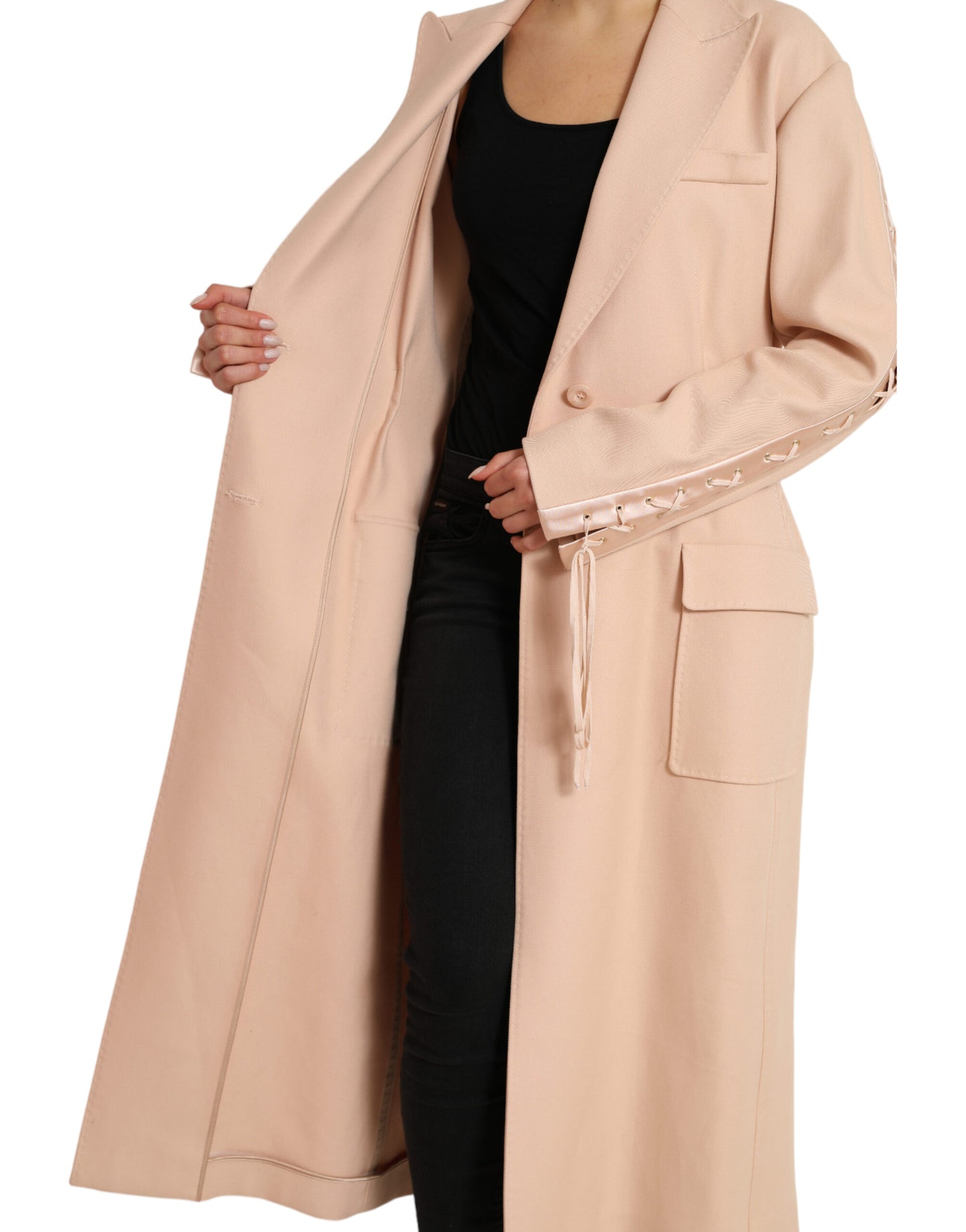  - Elegant Beige Single-Breasted Trench Coat