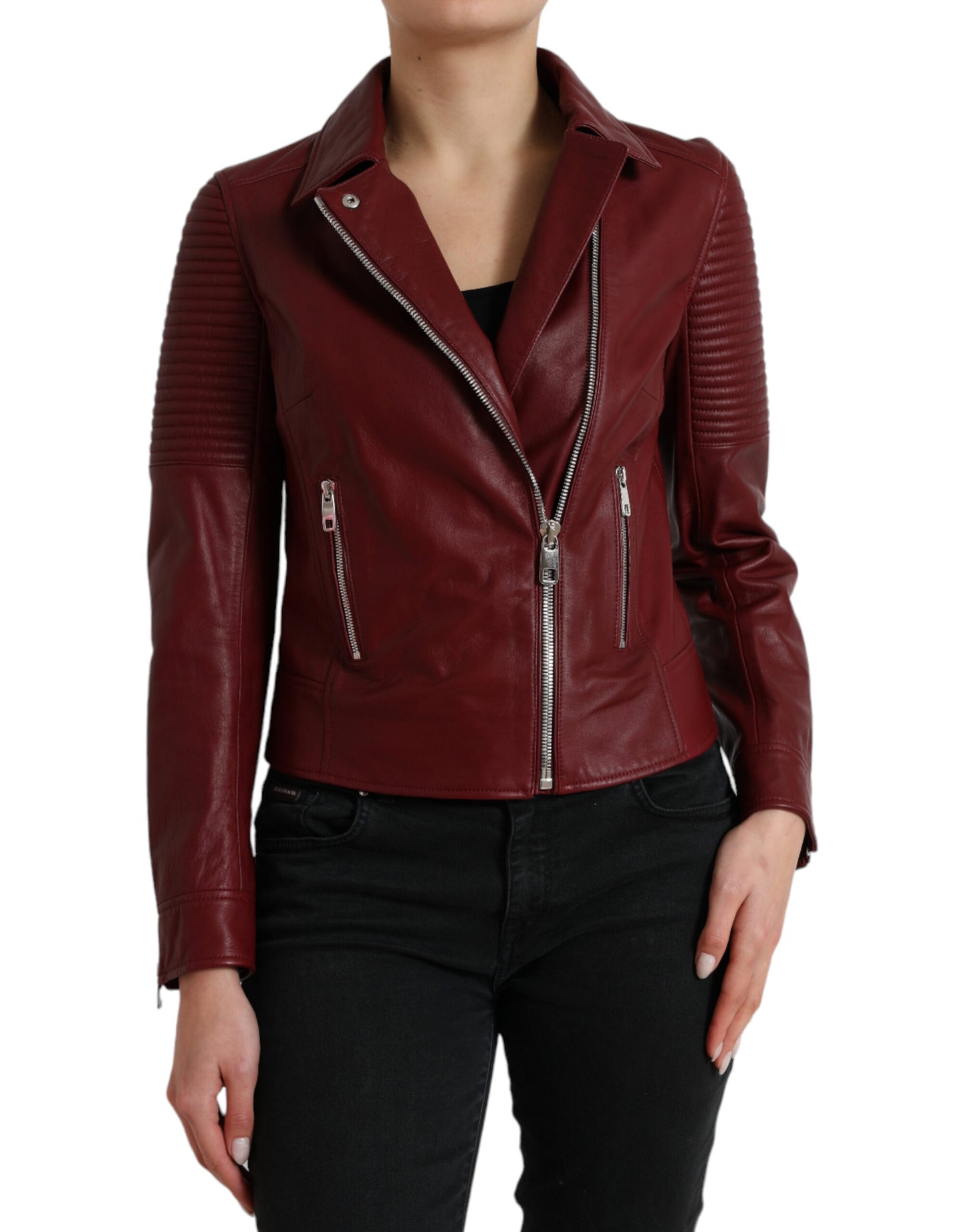 Bordeaux Biker Leather Jacket - The Luxe Alliance