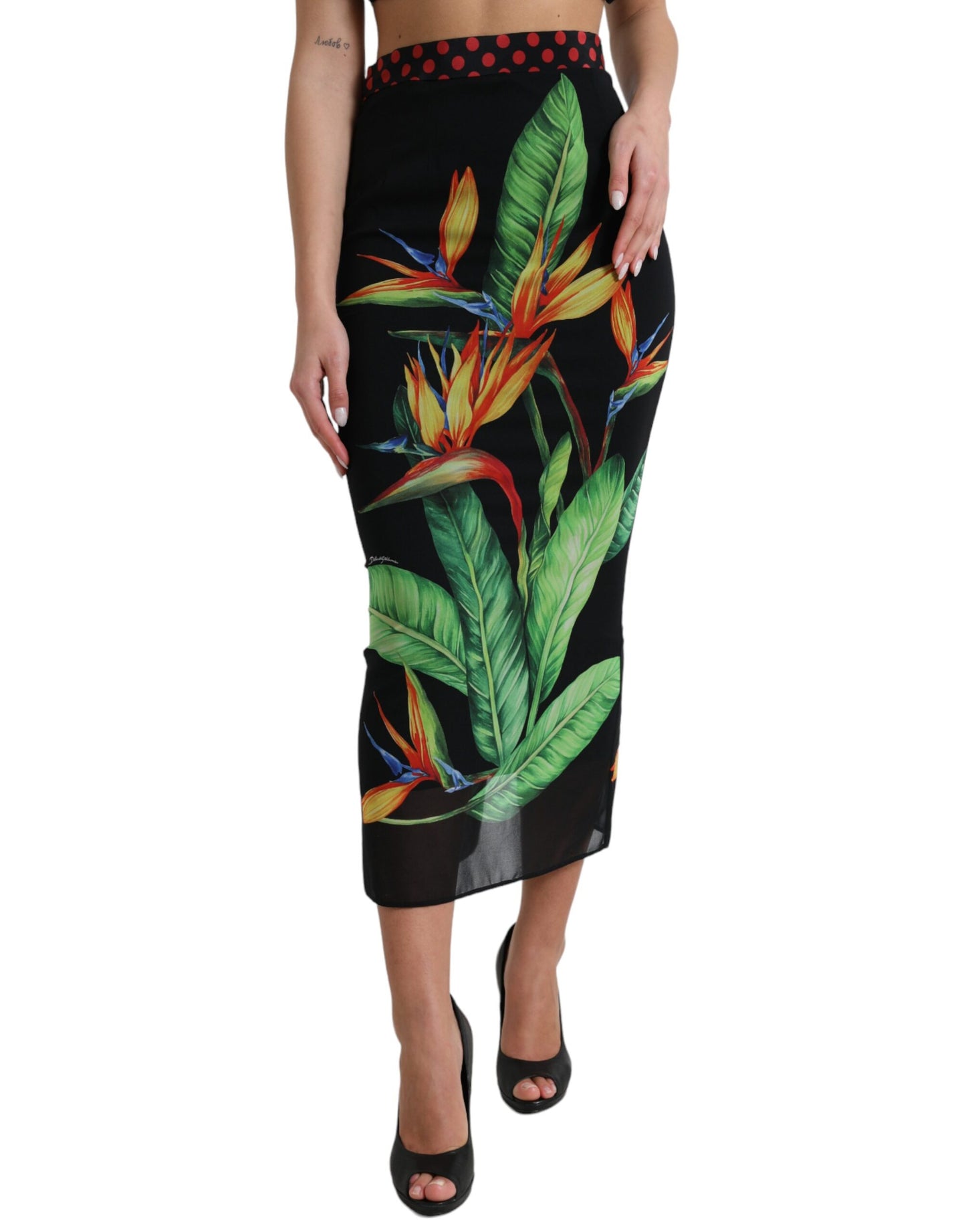  - Floral High Waist Silk Midi Skirt