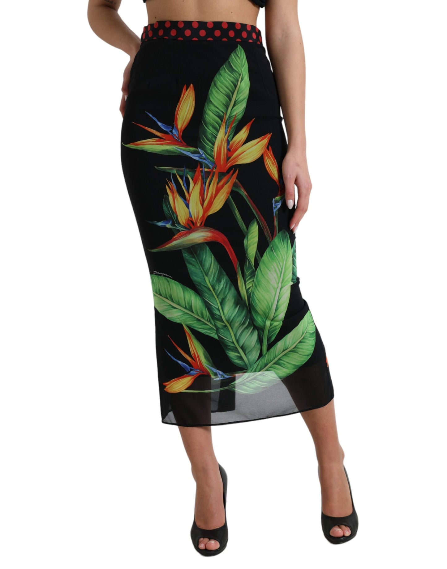  - Floral High Waist Silk Midi Skirt