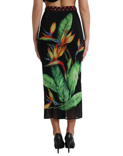  - Floral High Waist Silk Midi Skirt