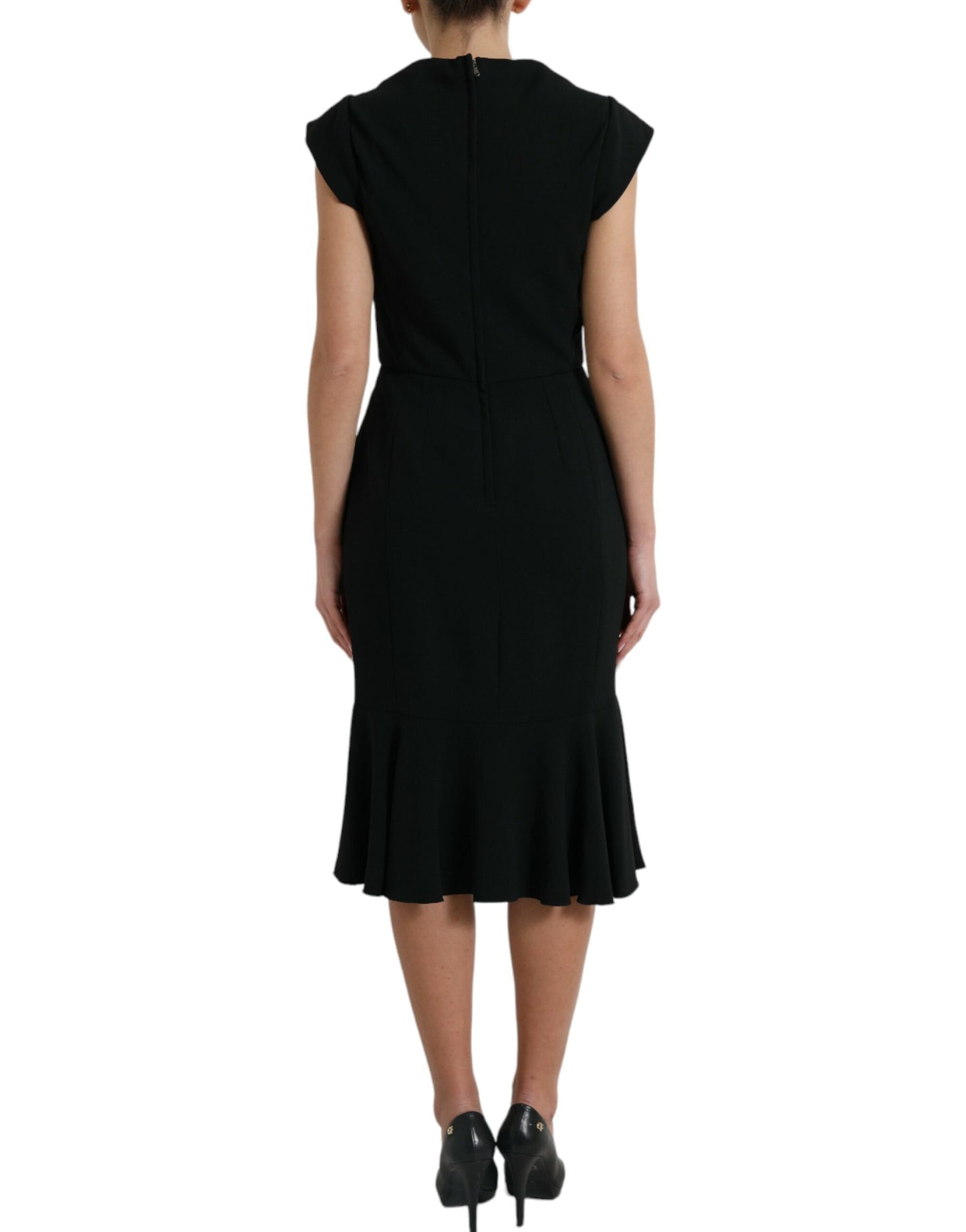  - Elegant Black Stretch Cady Midi Dress