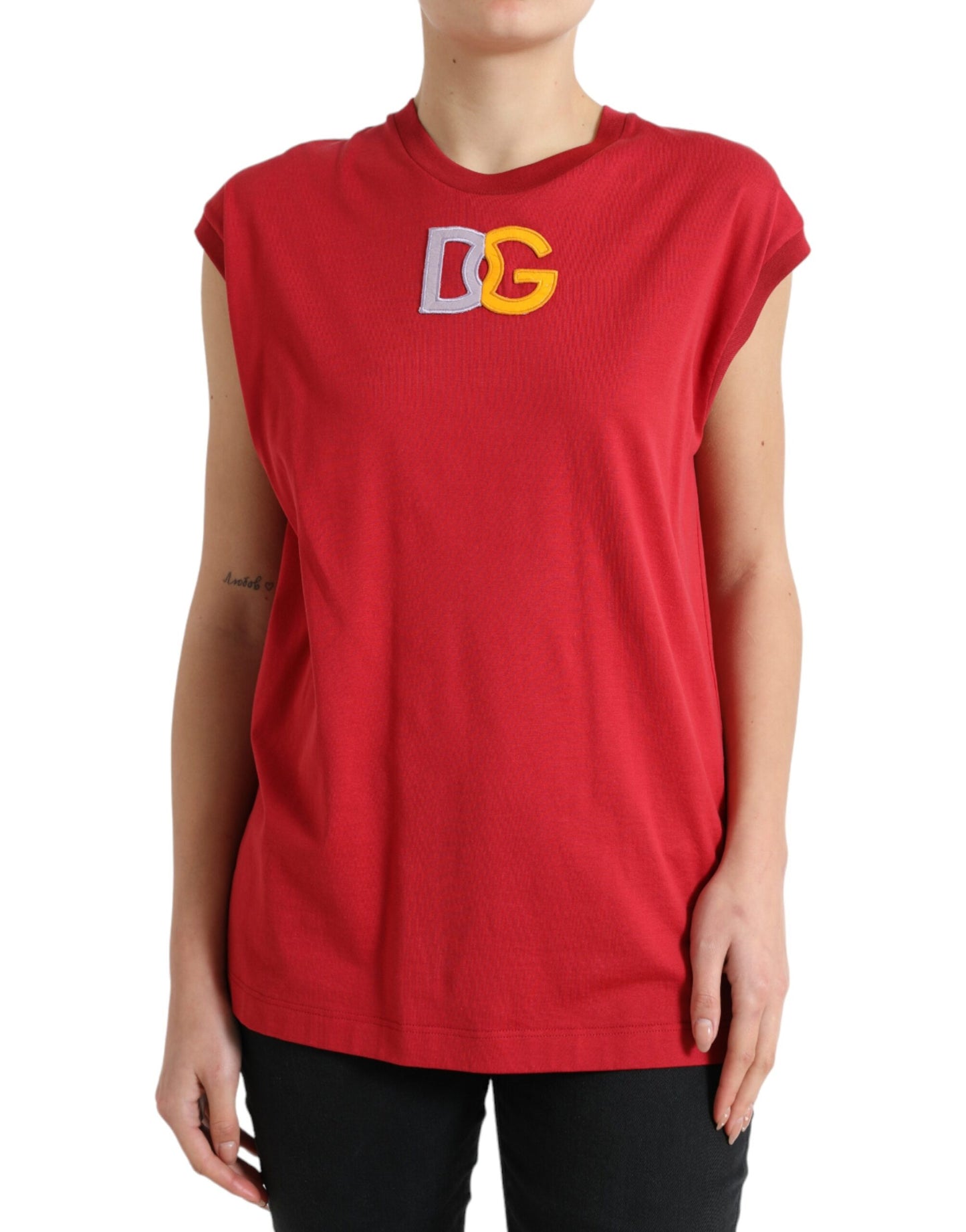  - Elegant Red Cotton Crew Neck Tank Top