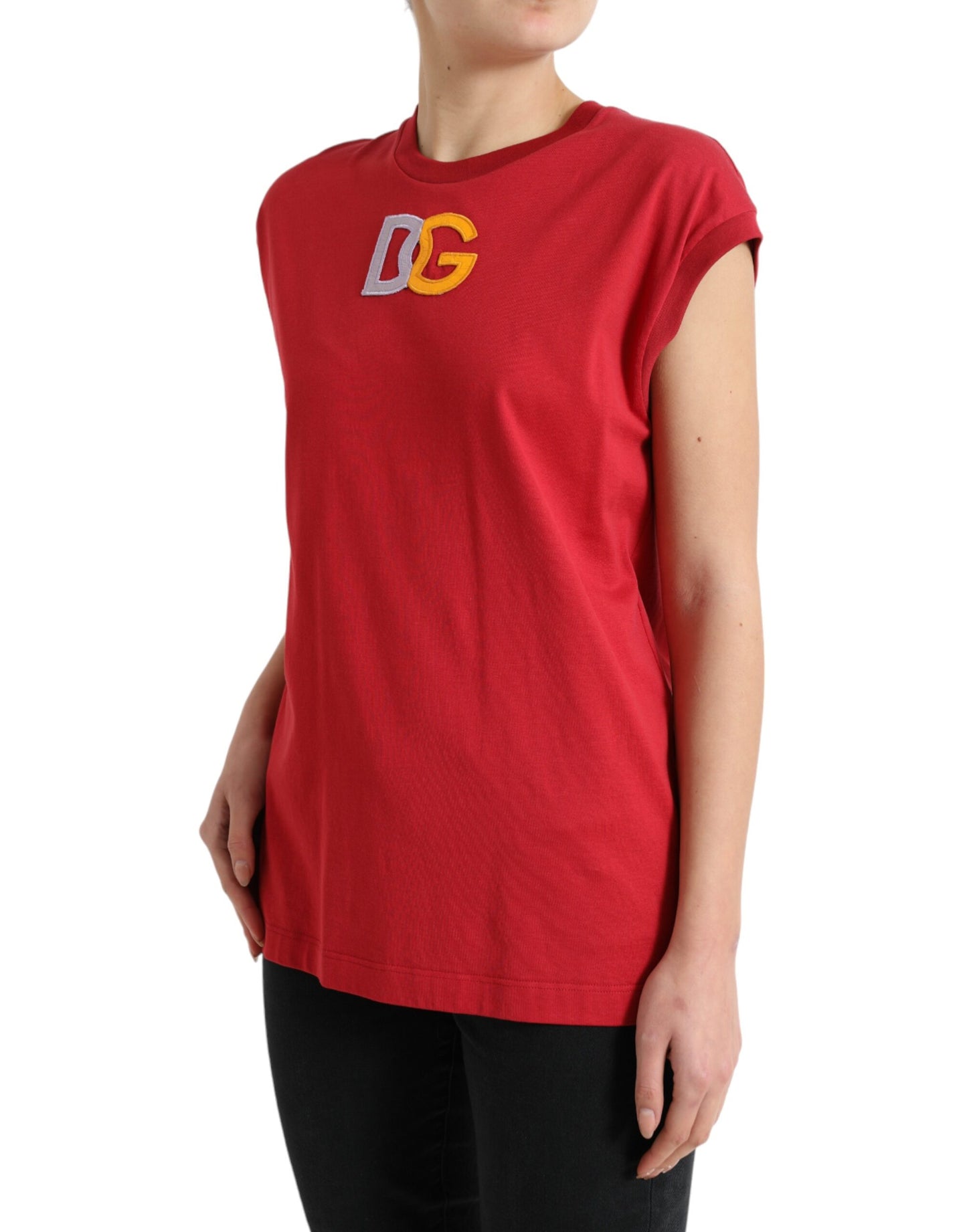  - Elegant Red Cotton Crew Neck Tank Top