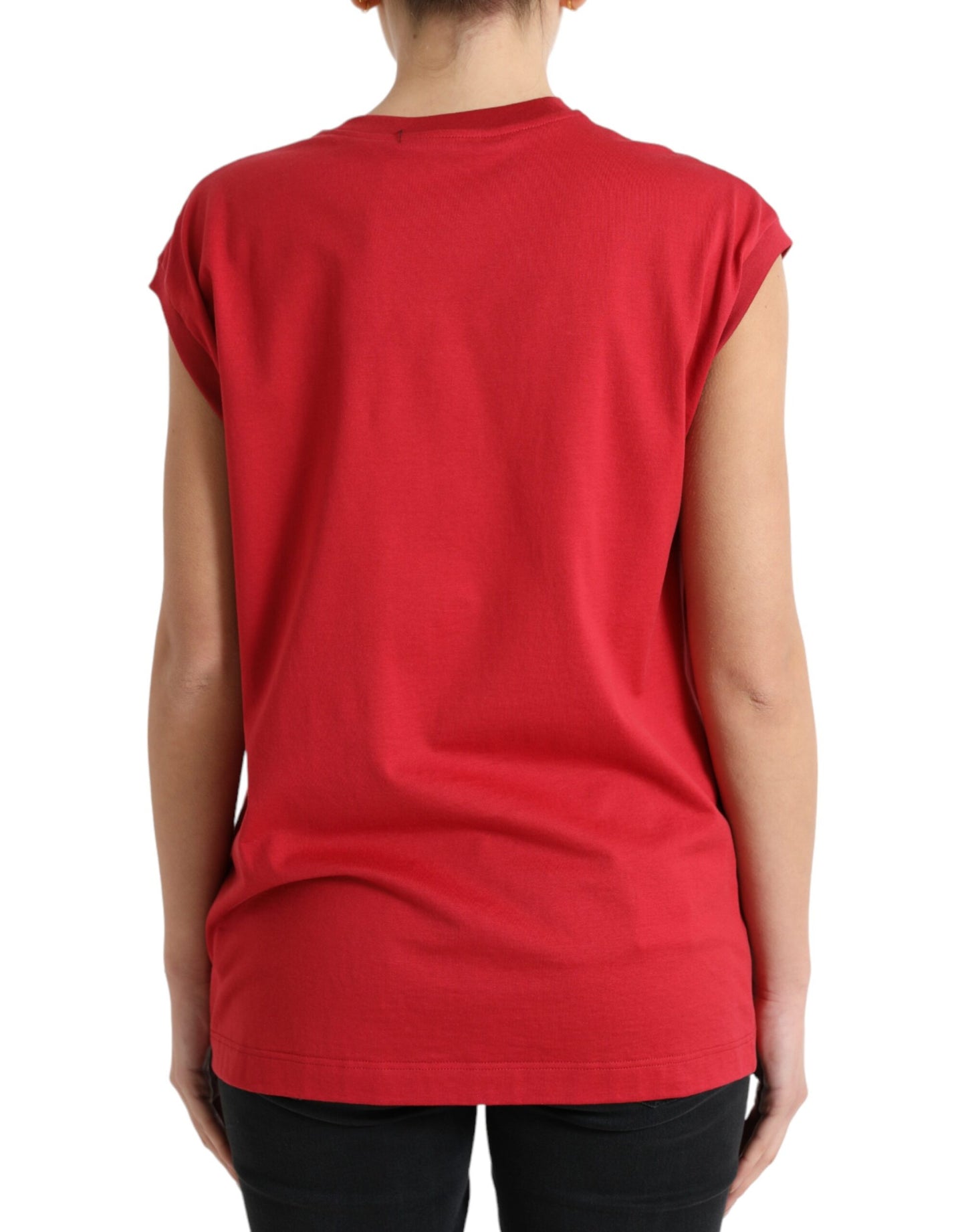  - Elegant Red Cotton Crew Neck Tank Top