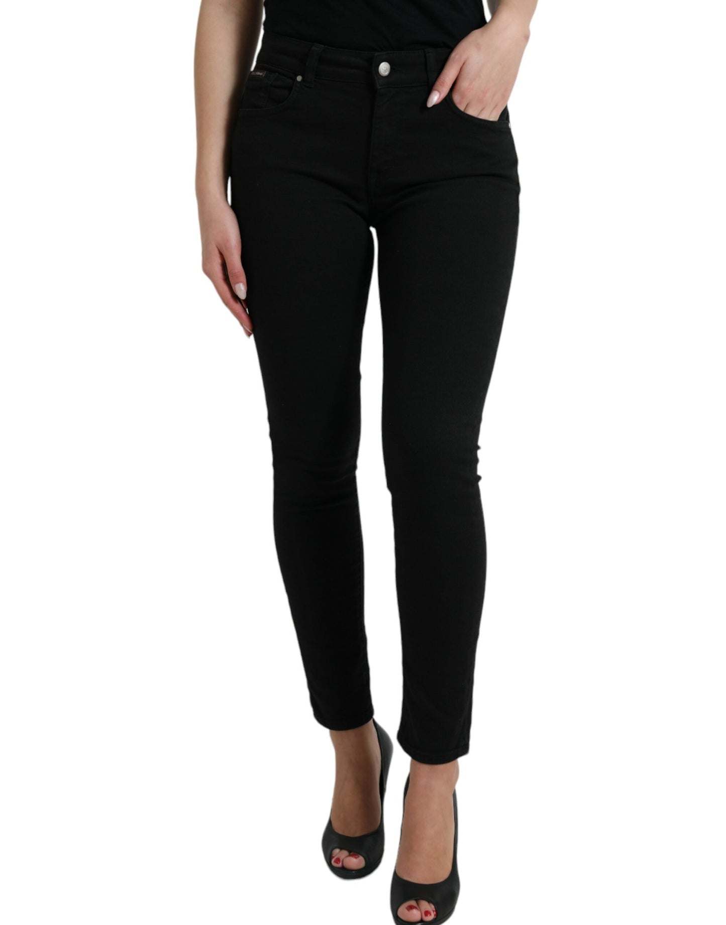  - Elegant Black Mid-Waist Stretch Jeans