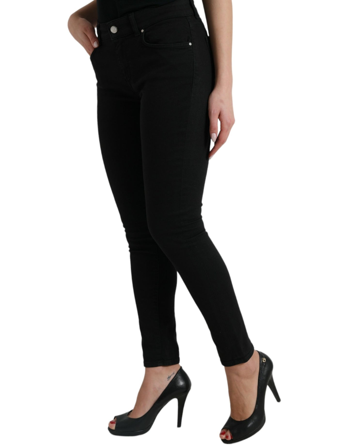  - Elegant Black Mid-Waist Stretch Jeans