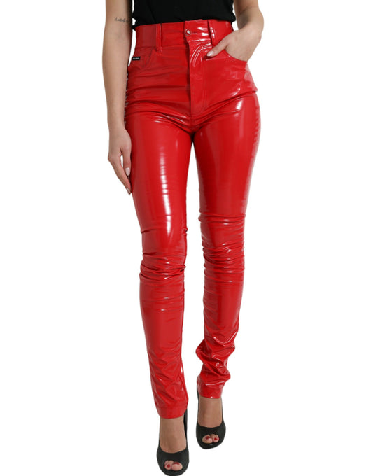  - High Waist Red Skinny Pants - Sleek and Chic