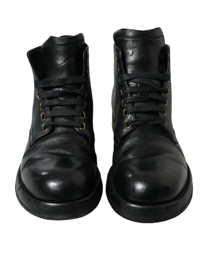  - Elegant Black Horse Leather Ankle Boots