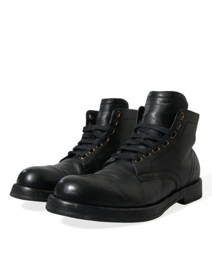  - Elegant Black Horse Leather Ankle Boots