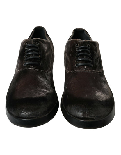  - Elegant Brown Velvet Oxford Lace-up Shoes