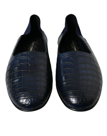 Elegant Blue Crocodile Leather Loafers by Dolce & Gabbana