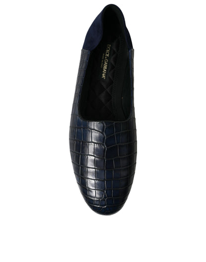 Elegant Blue Crocodile Leather Loafers by Dolce & Gabbana