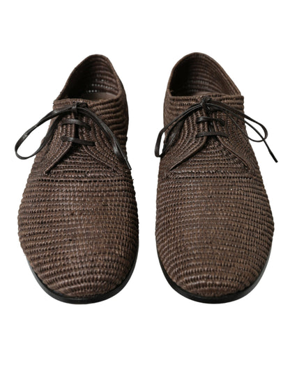  - Elegant Raffia Upper Derby Shoes - Lace Up in Brown