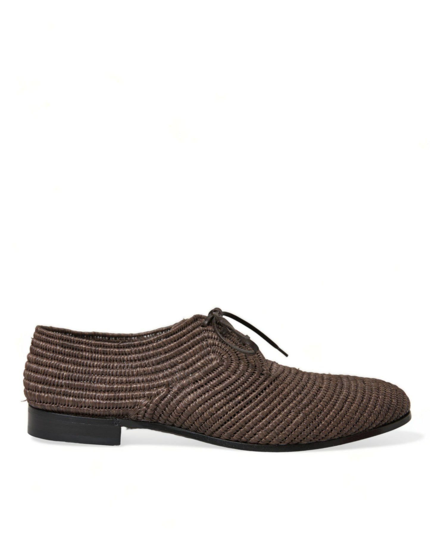  - Elegant Raffia Upper Derby Shoes - Lace Up in Brown