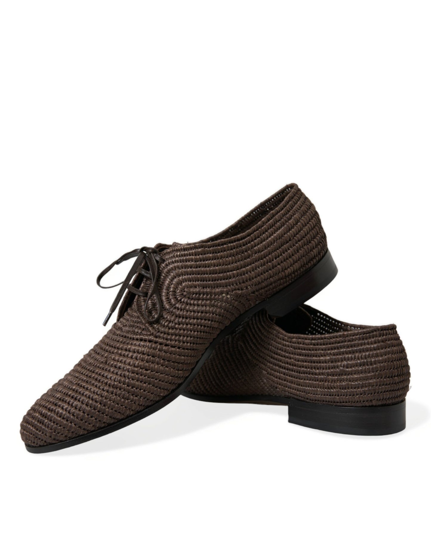  - Elegant Raffia Upper Derby Shoes - Lace Up in Brown