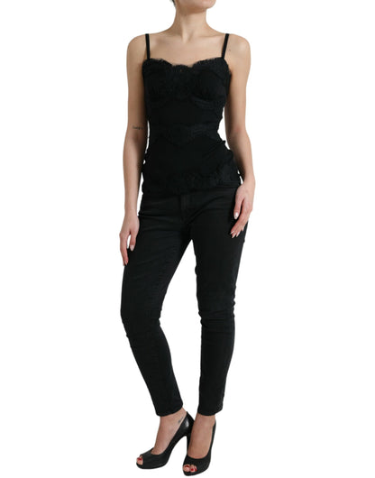  - Elegant Black Silk Lace Tank Top