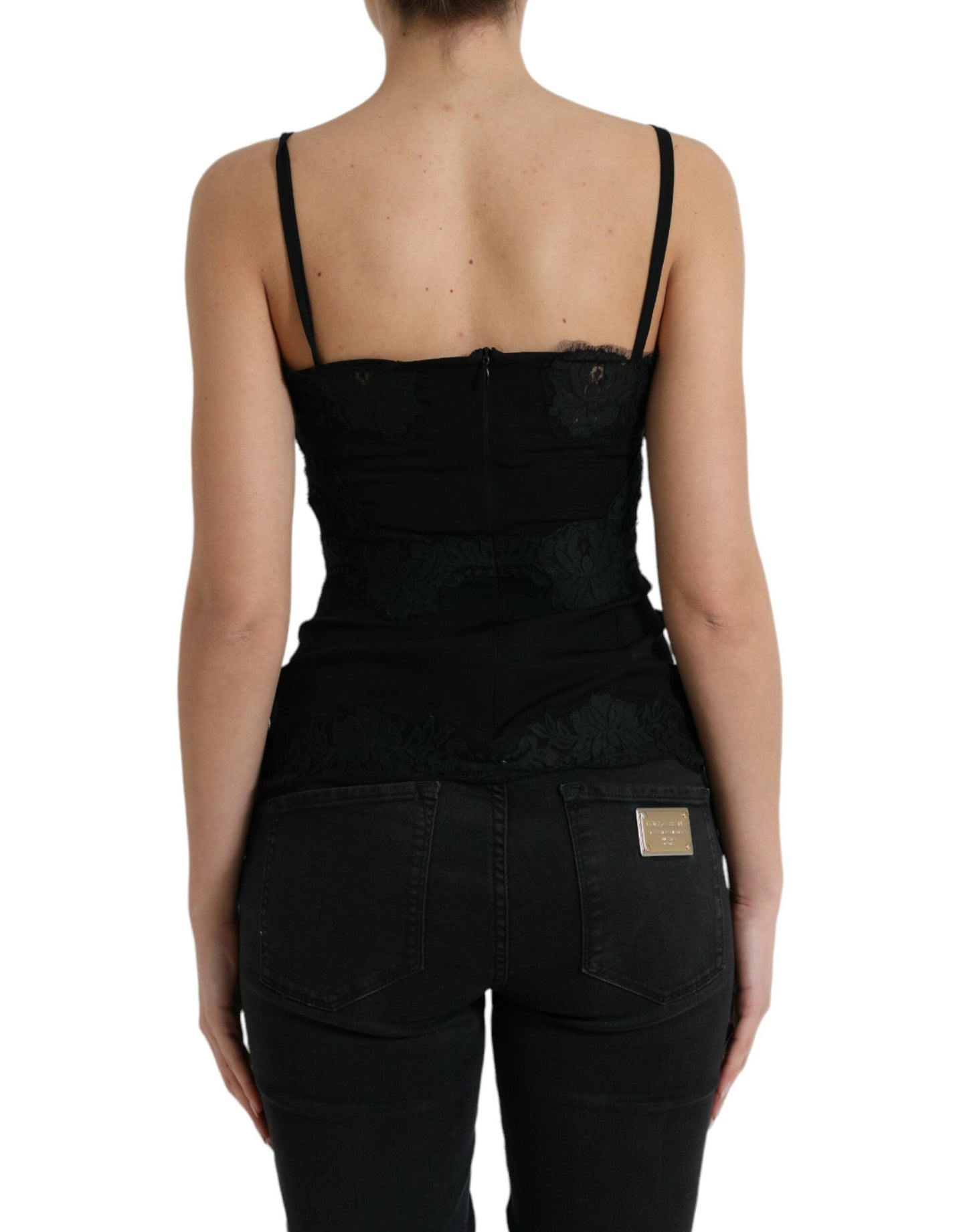  - Elegant Black Silk Lace Tank Top