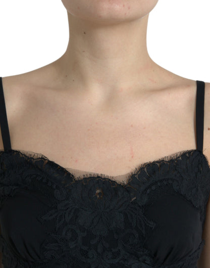  - Elegant Black Silk Lace Tank Top