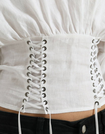  - Elegant White Lace-Up Corset Cropped Top