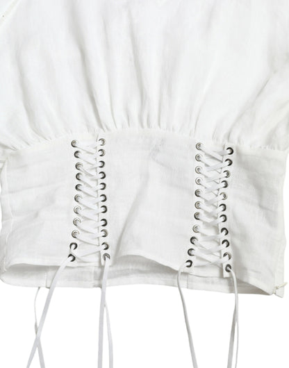  - Elegant White Lace-Up Corset Cropped Top