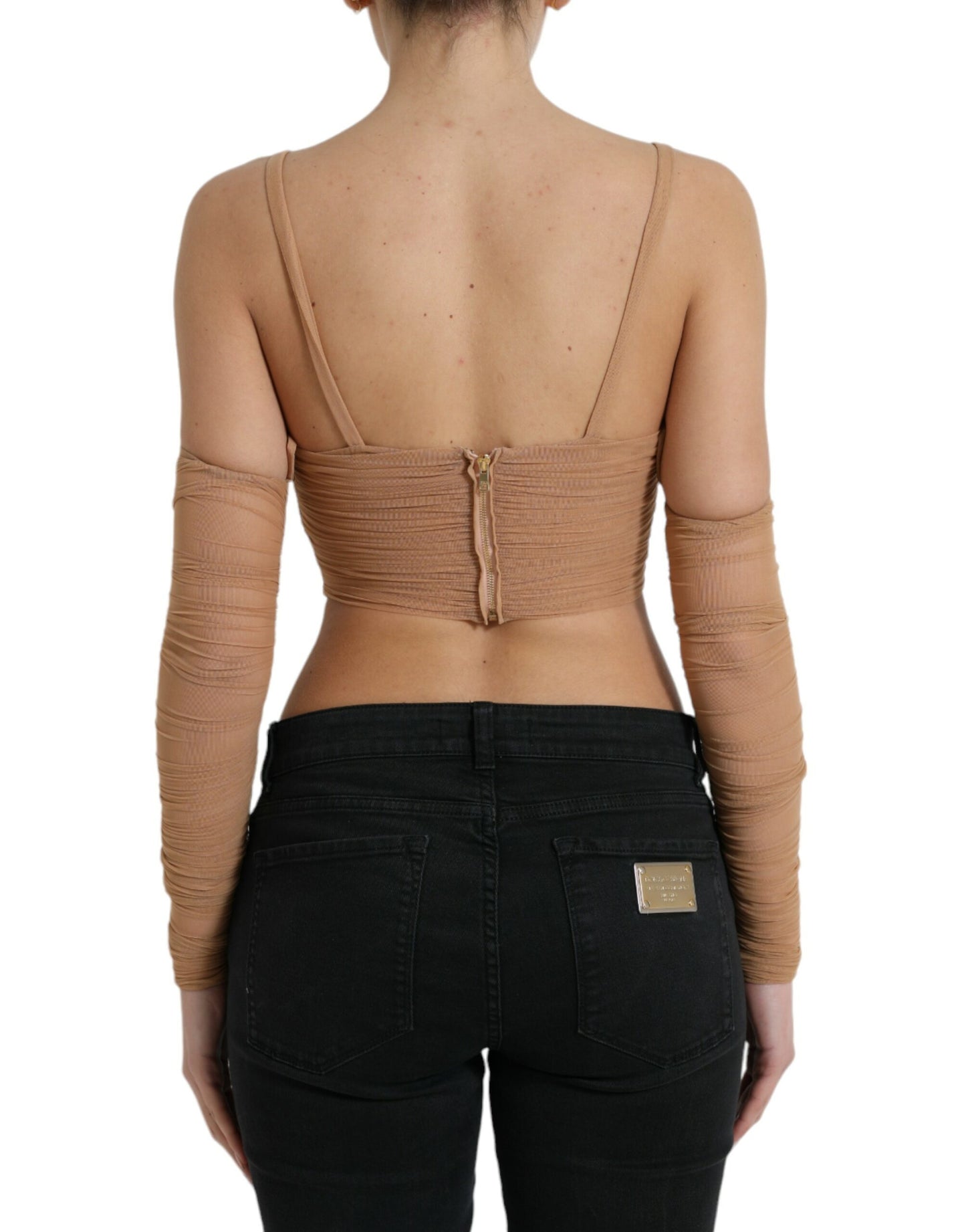  - Elegant Brown Cropped Long Sleeve Top