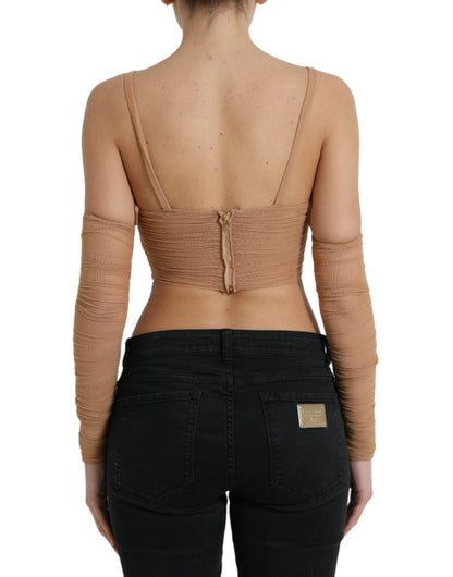  - Elegant Brown Cropped Long Sleeve Top