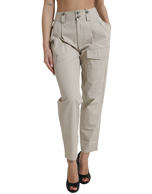  - High-Waisted Tapered Fashion Pants - Beige