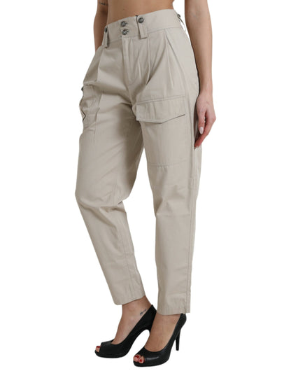  - High-Waisted Tapered Fashion Pants - Beige