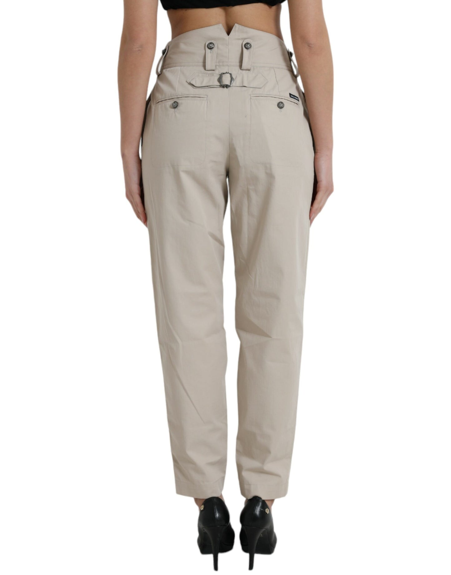  - High-Waisted Tapered Fashion Pants - Beige