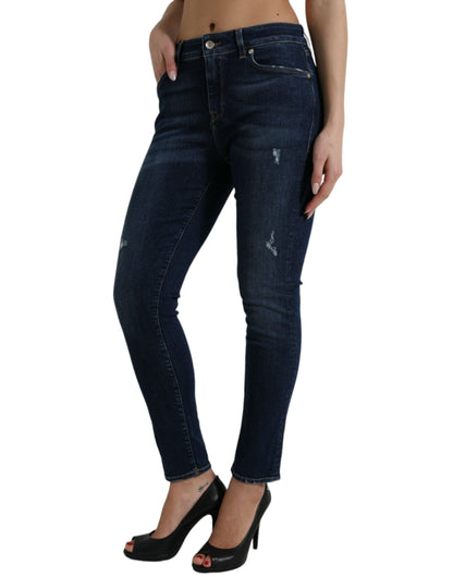  - Elegant Dark Blue Mid Waist Stretch Jeans