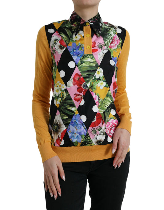  - Elegant Patchwork Henley Silk Blend Sweater