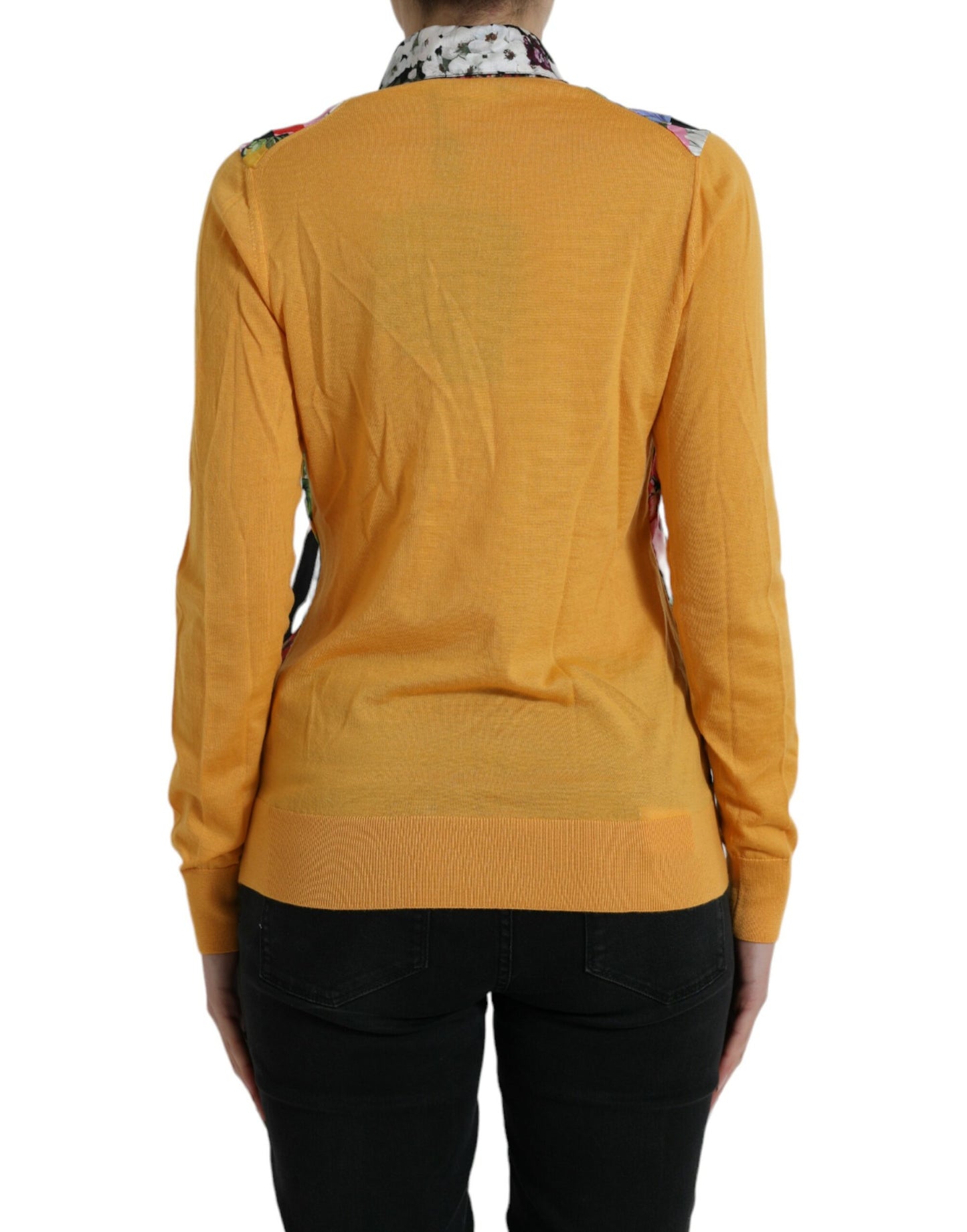  - Elegant Patchwork Henley Silk Blend Sweater