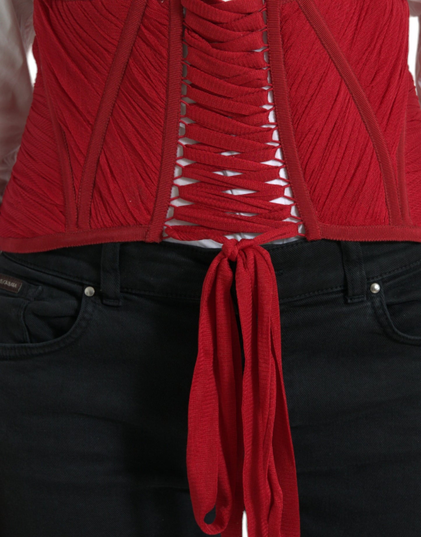  - Silk Corset Waist Belt in Fiery Red