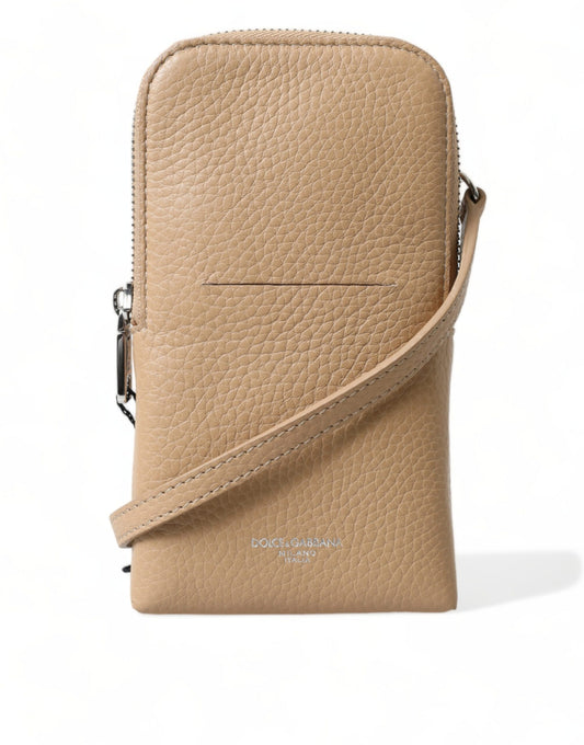  - Elegant Beige Leather Crossbody Phone Bag