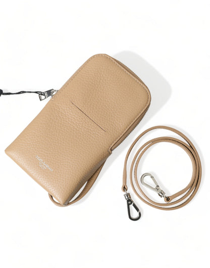  - Elegant Beige Leather Crossbody Phone Bag