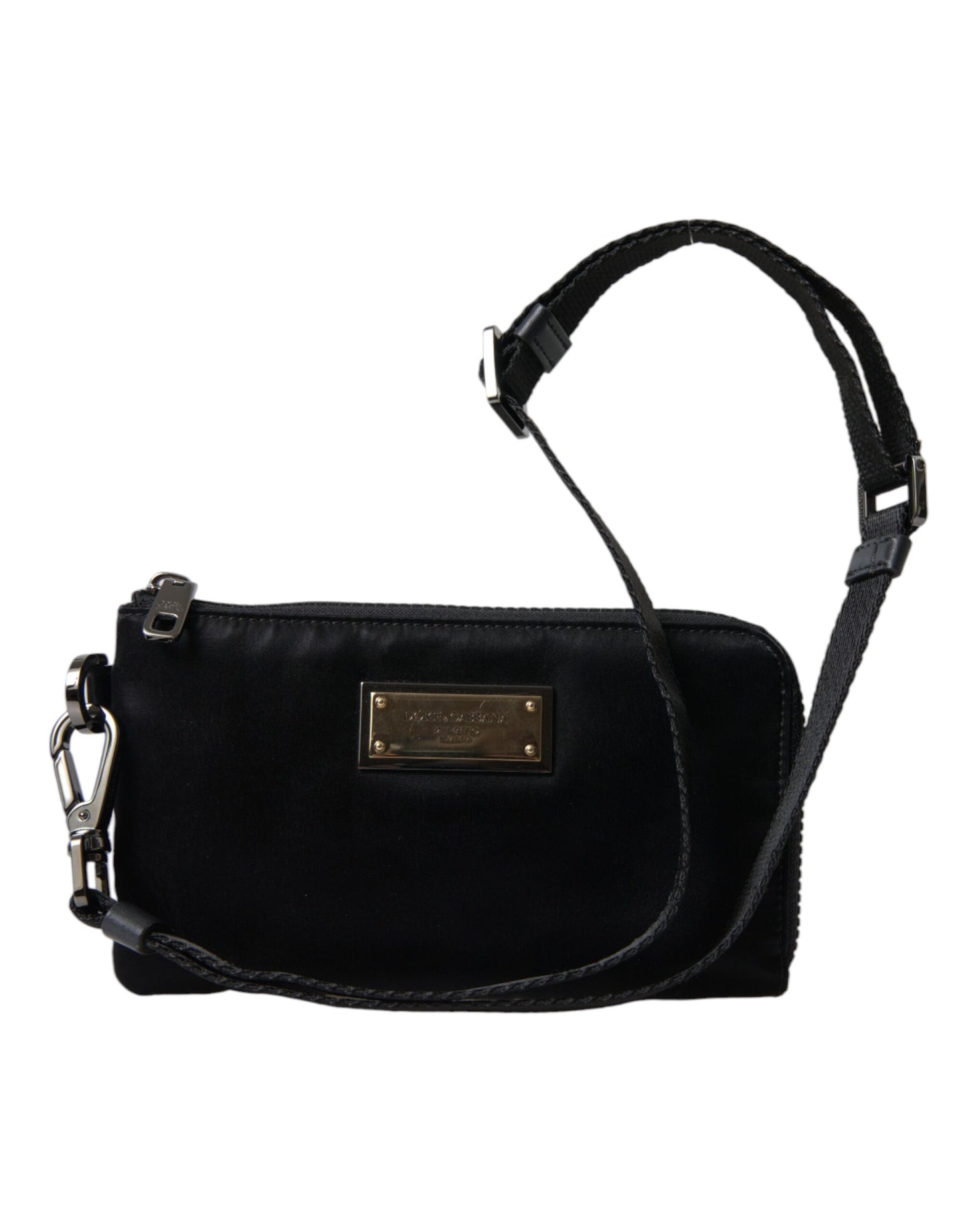  - Elegant Black Nylon & Leather Pouch