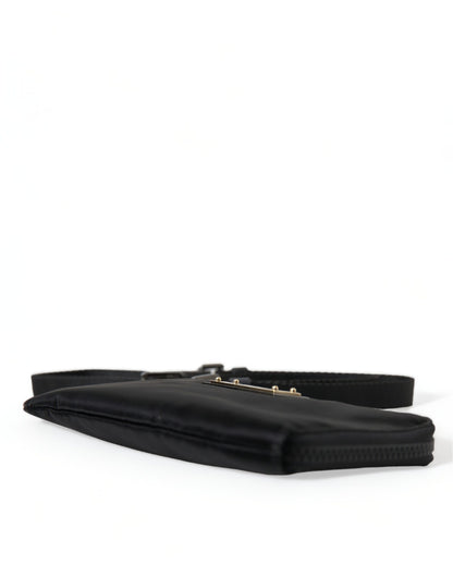  - Elegant Black Nylon & Leather Pouch