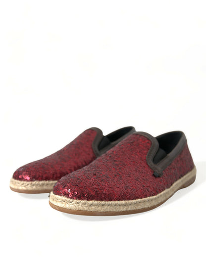  - Red Sequined Leather Loafers