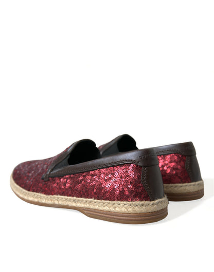  - Red Sequined Leather Loafers