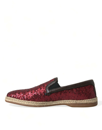  - Red Sequined Leather Loafers