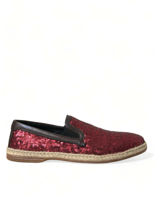  - Red Sequined Leather Loafers