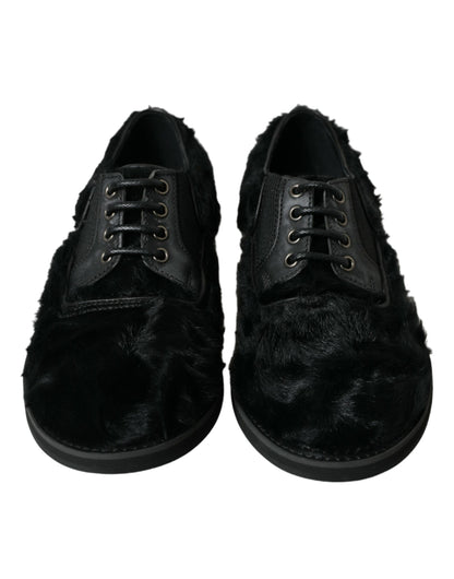  - Elegant Black Fur Derby Dress Shoes for Men