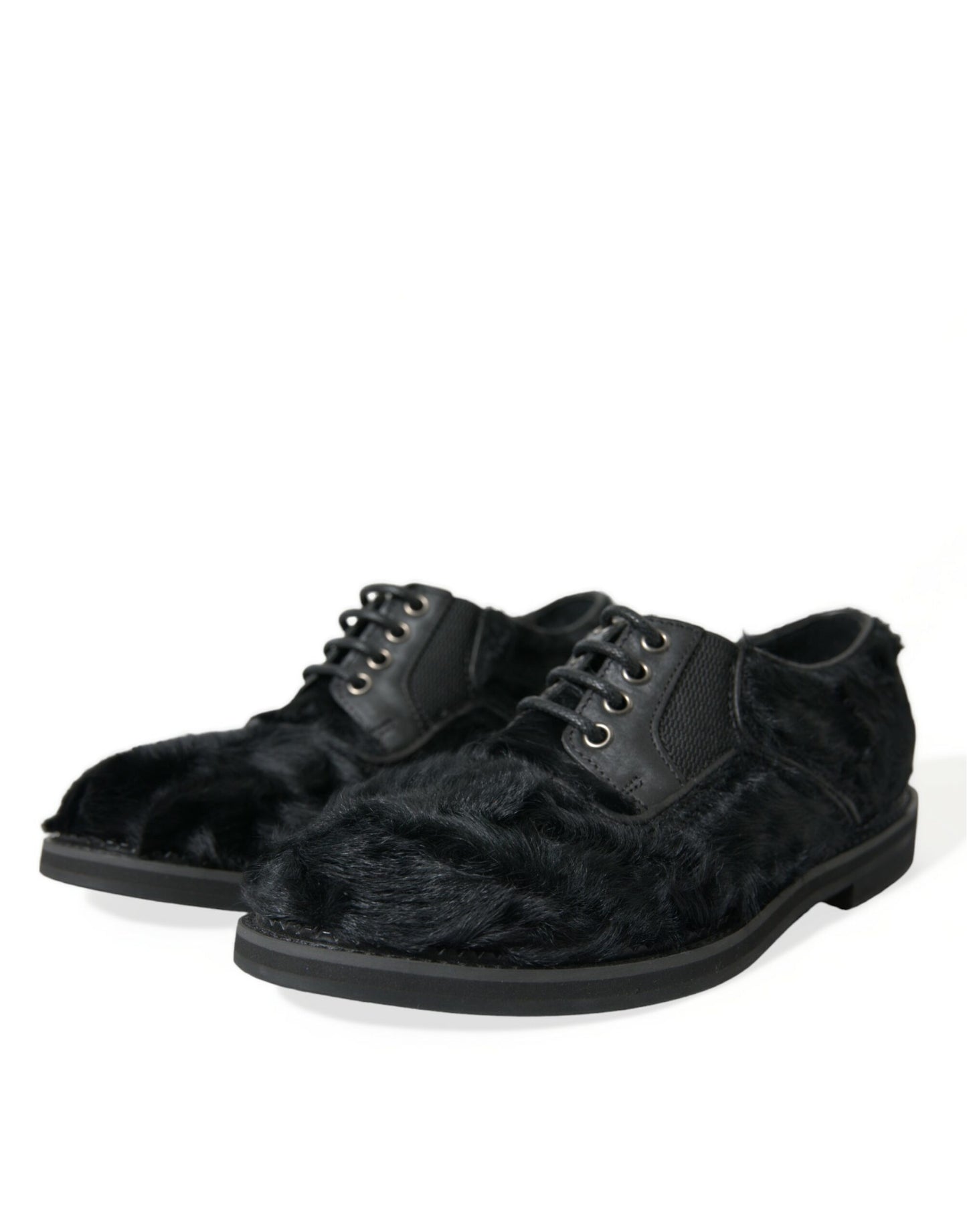  - Elegant Black Fur Derby Dress Shoes for Men