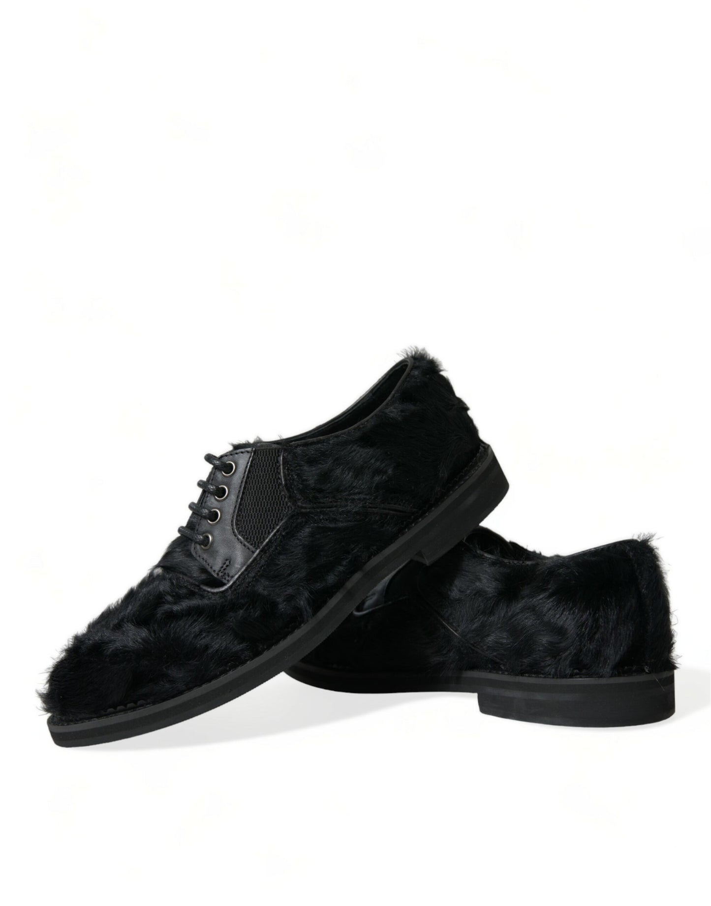  - Elegant Black Fur Derby Dress Shoes for Men